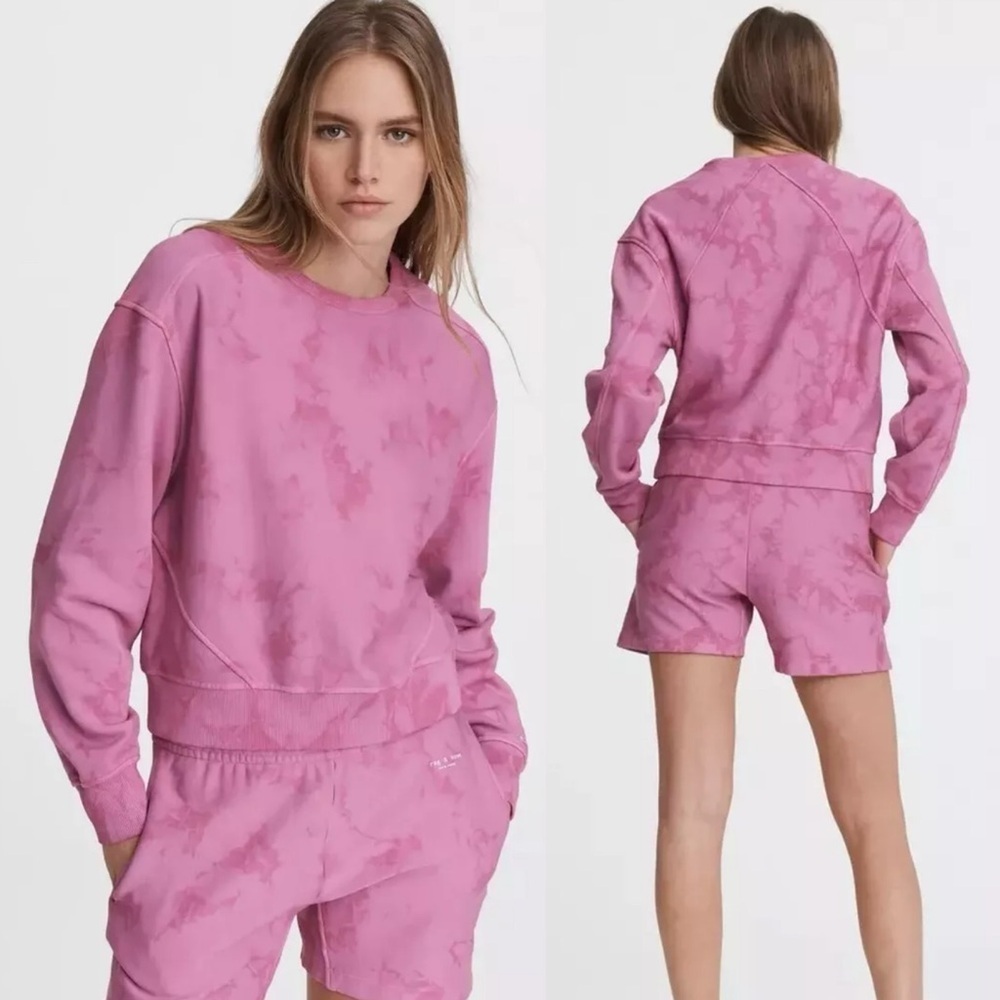 Rag & Bone City Tie‎ Dye Terry Crewneck Sweatshirt In Fuschia Women's Size S